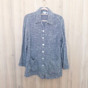Vintage Spiegel Womens Linen Blend Jacket L Gray Button Front Lagenlook Coastal